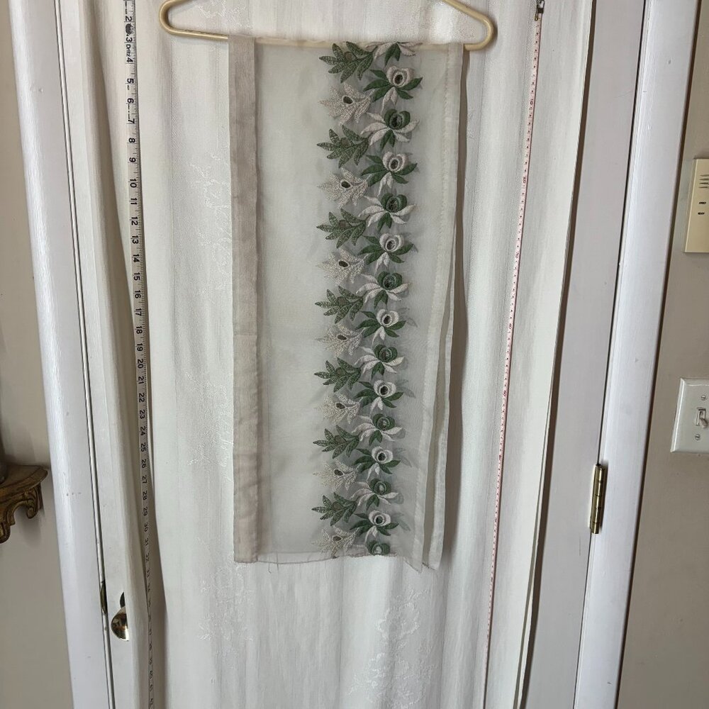 Vintage Floral Embroidered Valance and Curtain Set